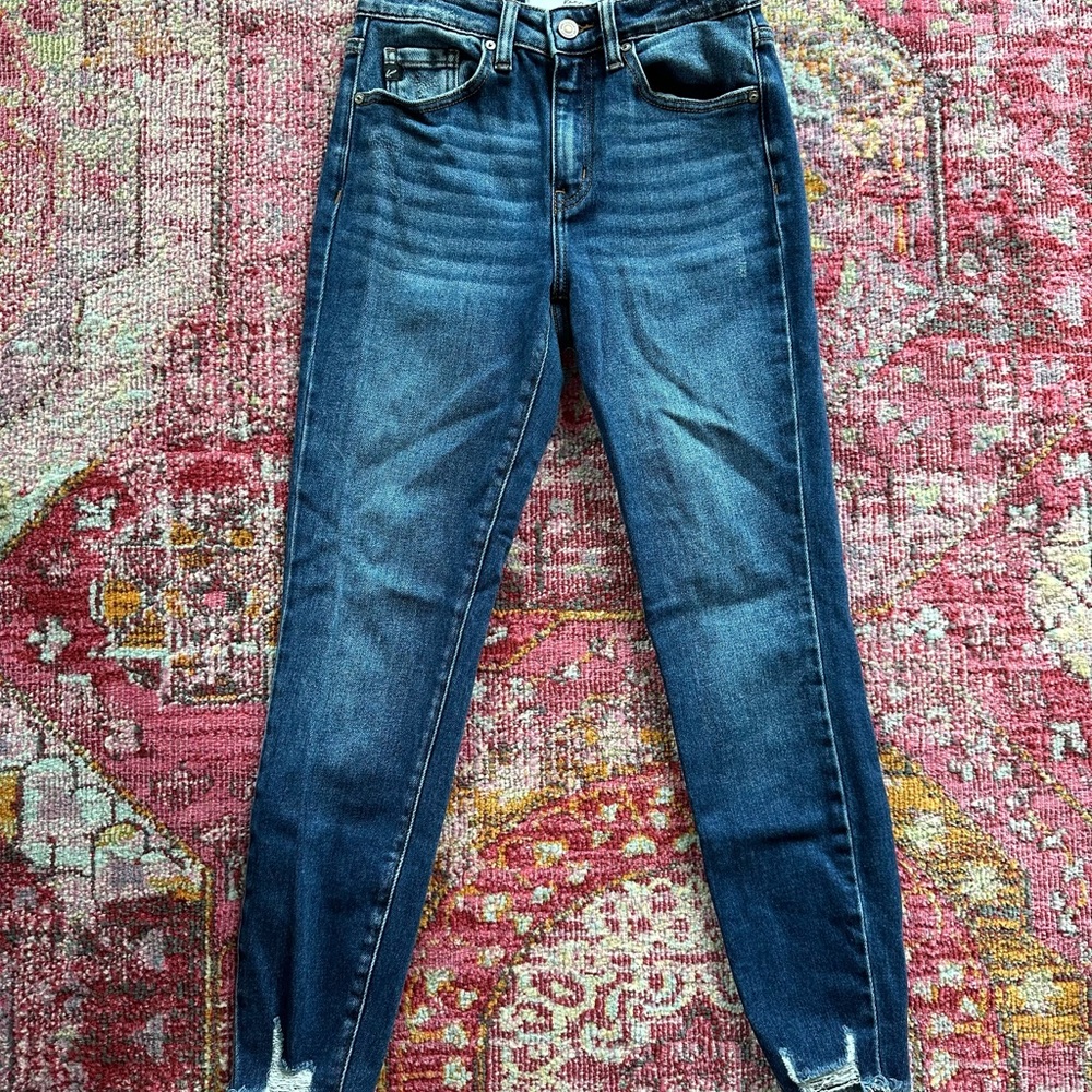 KanCan Blue Skinny Jeans with Distressed Hem and Stretch Fit